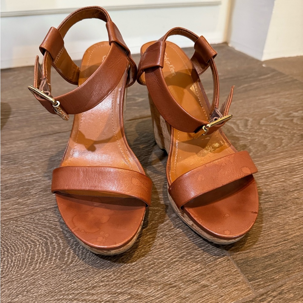 Calvin Klein Tan Leather Wedges